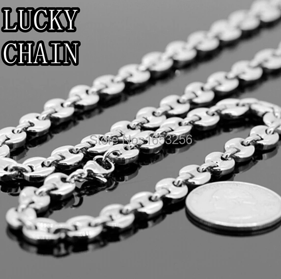 One Set Jewlery 9mm brand new men/women's  stainless steel coffee bean Link Chain  necklace + bracelet