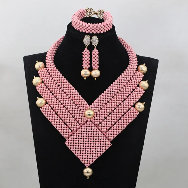 

New Wonderful Beads Pink African Jewelry Beads Set Unique Design Indian Wedding Beads Jewerly Sets Free ShippingABL881