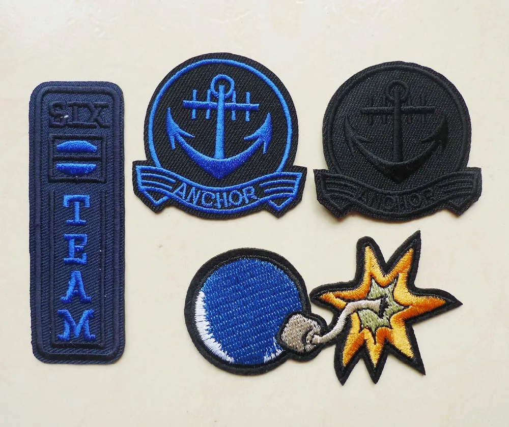 1 Pcs Cute Anchor Bomb Embroidery Iron On Patches For Clothing Dress Jeans Applique Garment Hat Badges Stripe Sticker Transfer