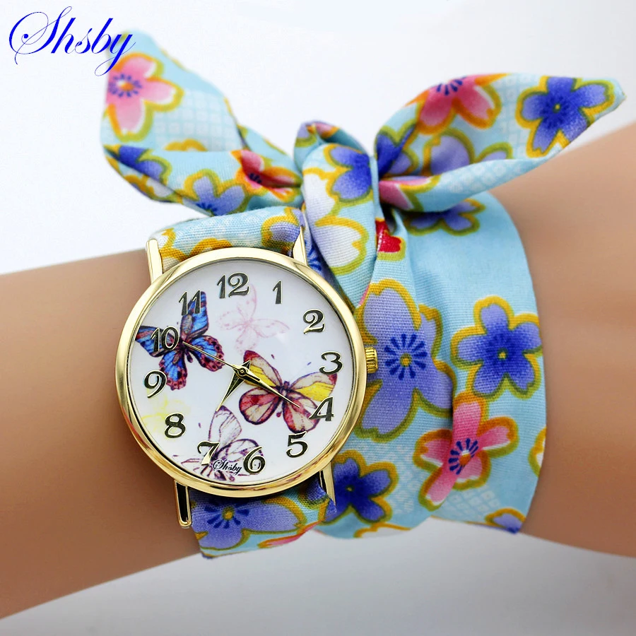 Shsby-Montre-bracelet en tissu de haute qualité pour femmes, design de marque pour dames, grille de fleurs, montre habillée à la mode pour filles