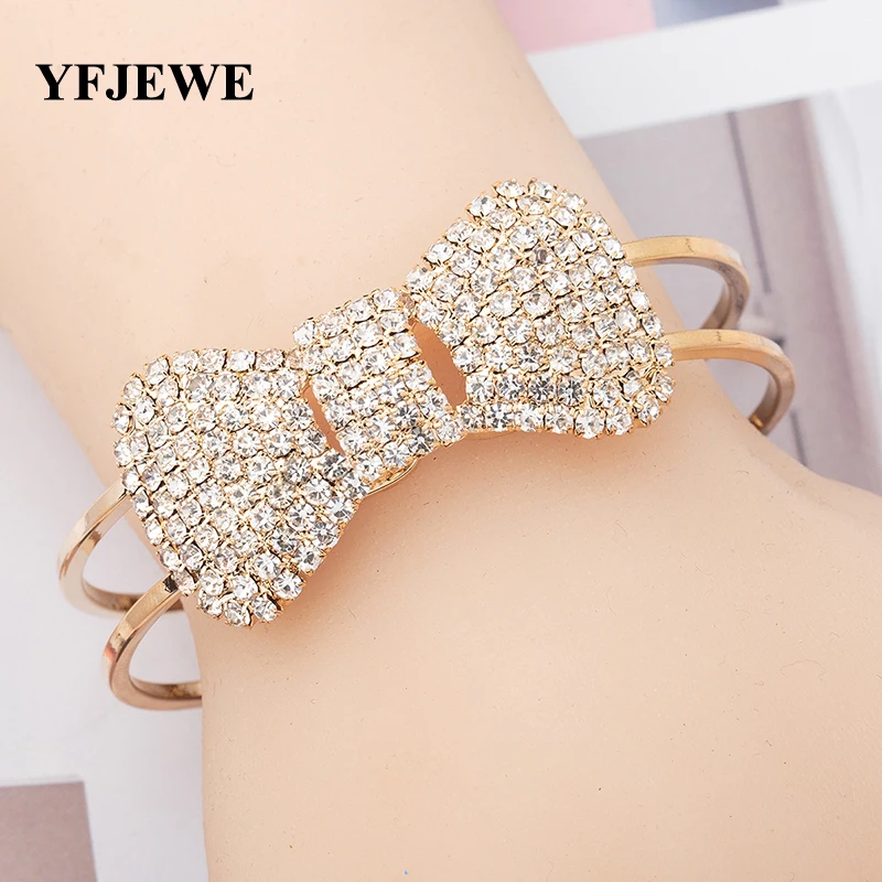 YFJEWE Fashion Jewelry for Women small Accessories female Party Accessories bracelets metal bow Rhinestone bracelet B051