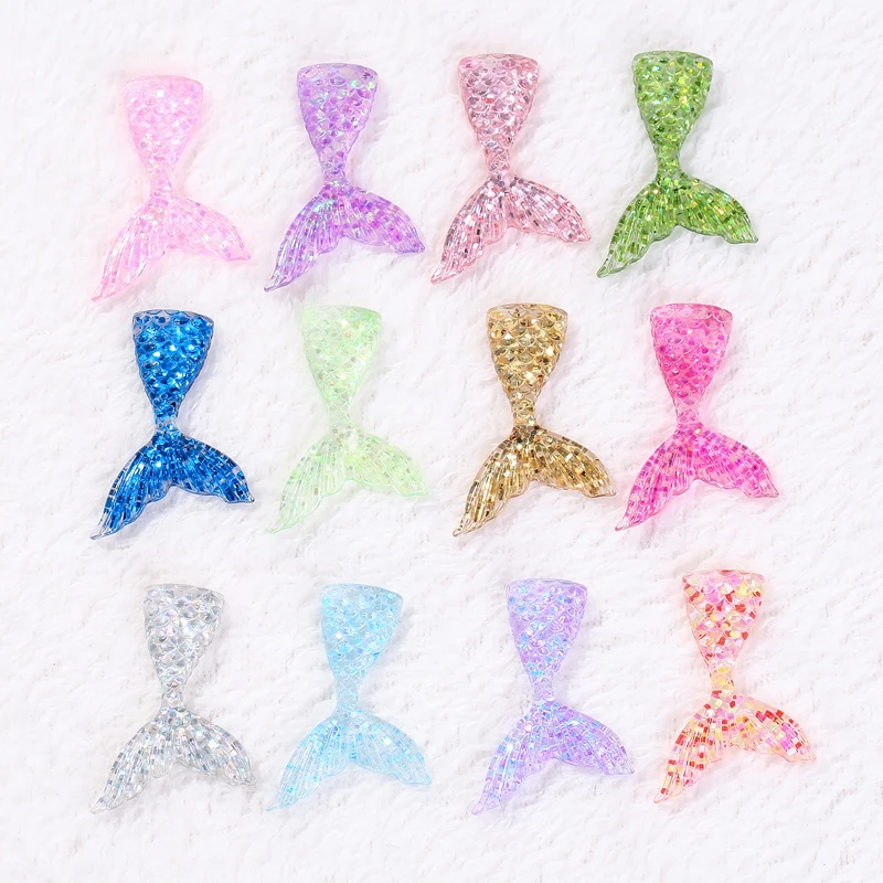 20pcs 47*31mm mermaid tail flatback Resin Cabochons charms  fashion Jewelry necklace pendant keychain charms for DIY decoration