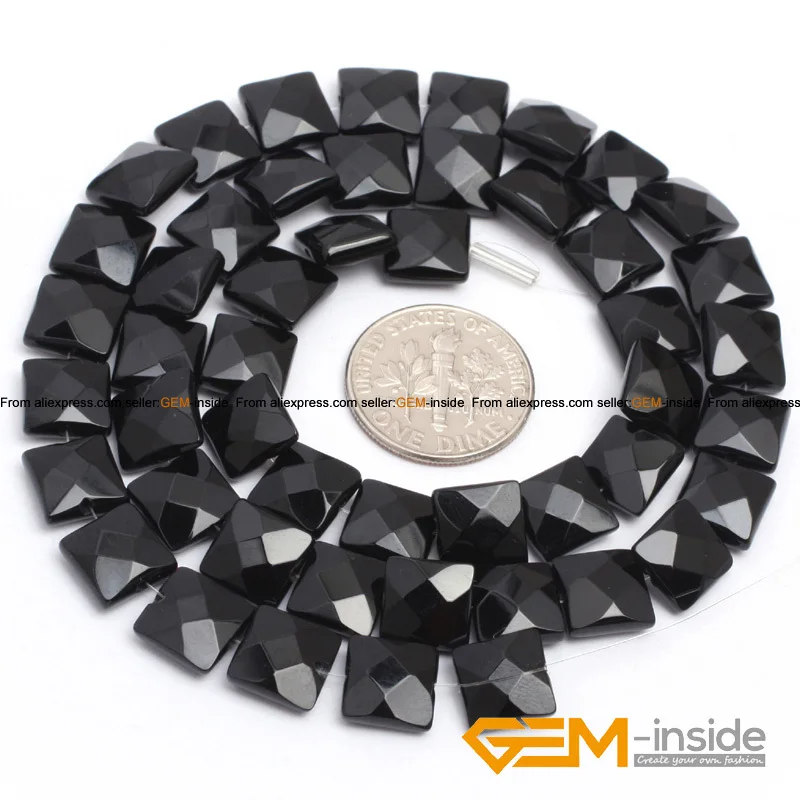 Black Agates Square Faceted Beads Natural Stone Bead DIY Bead For Jewelry Making Strand 15\