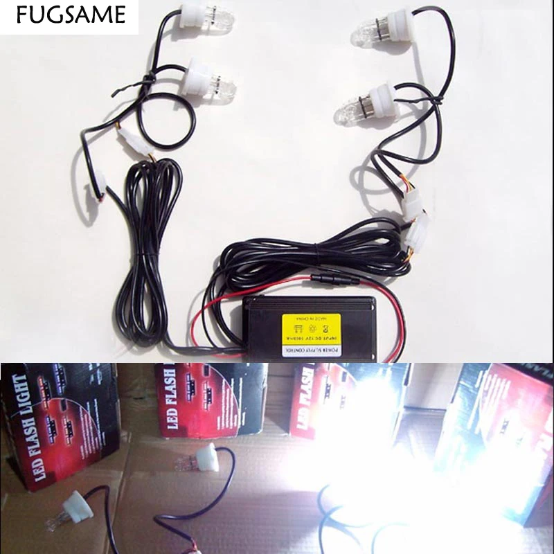 

FUGSAME Strobe Lights Police Stroboscopes For Car Trucks 120W U Type Xenon 4 Led Bulbs Fog White Red Blue Accessories Warning