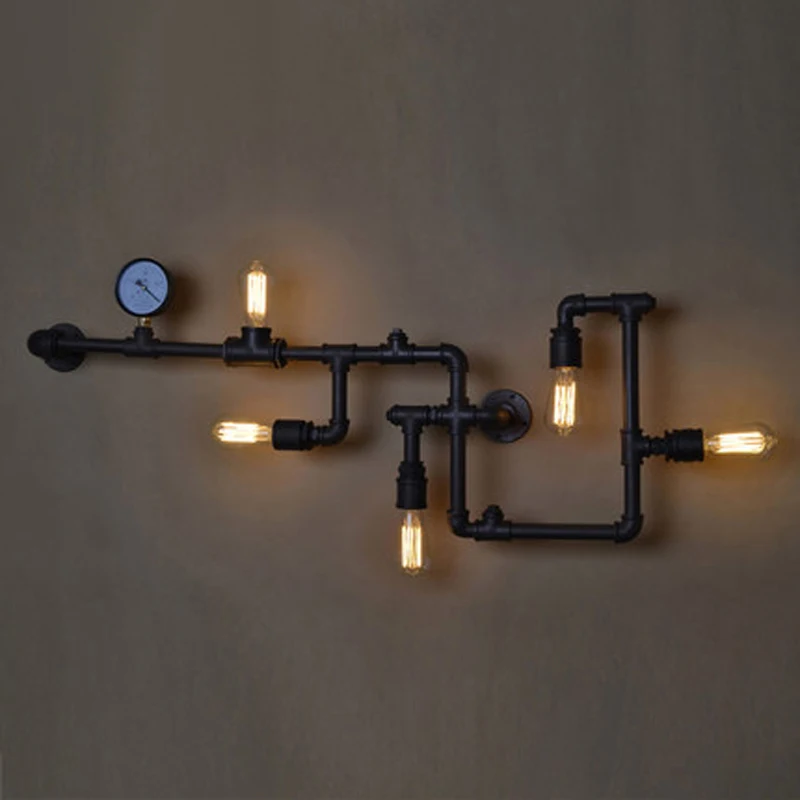 

Vintage Iron Lighting Water Pipe Wall Lamp Dining Room Corridor Bedroom Living room E27 LED Sconce Indoor Decor Fixture Light