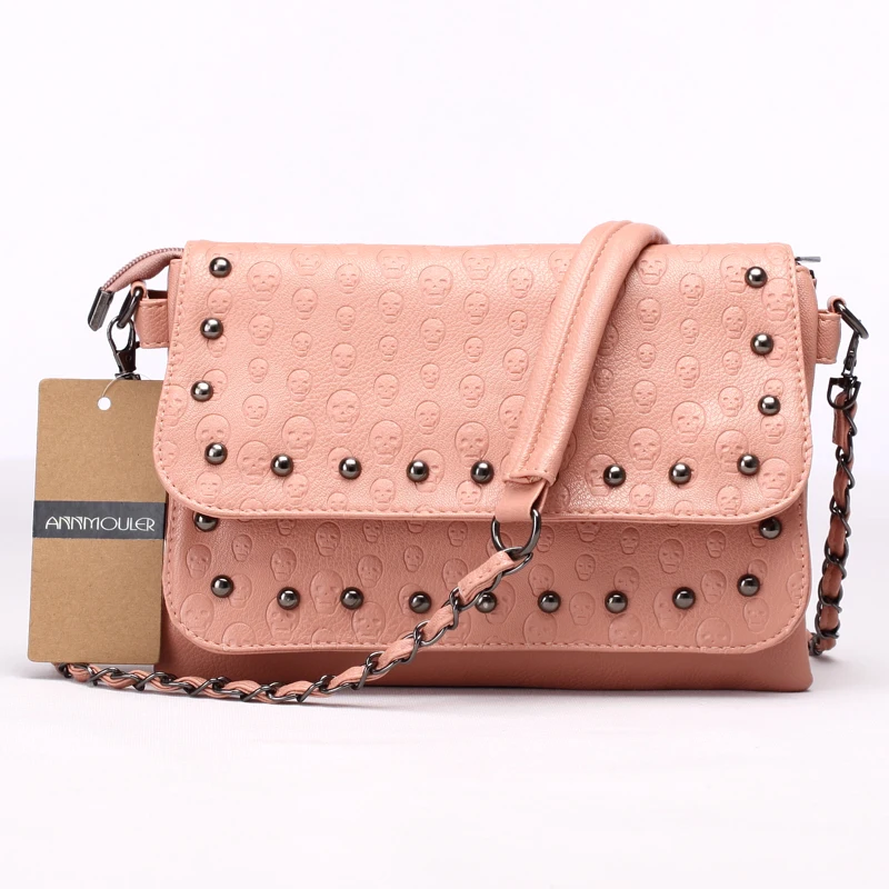 Pu Leather Bag Women Fashion Messenger Bags Tote Purse Handbag Rivet Skull Bag 5 Colors Chain Crossbody Bag Bolsas Femininas