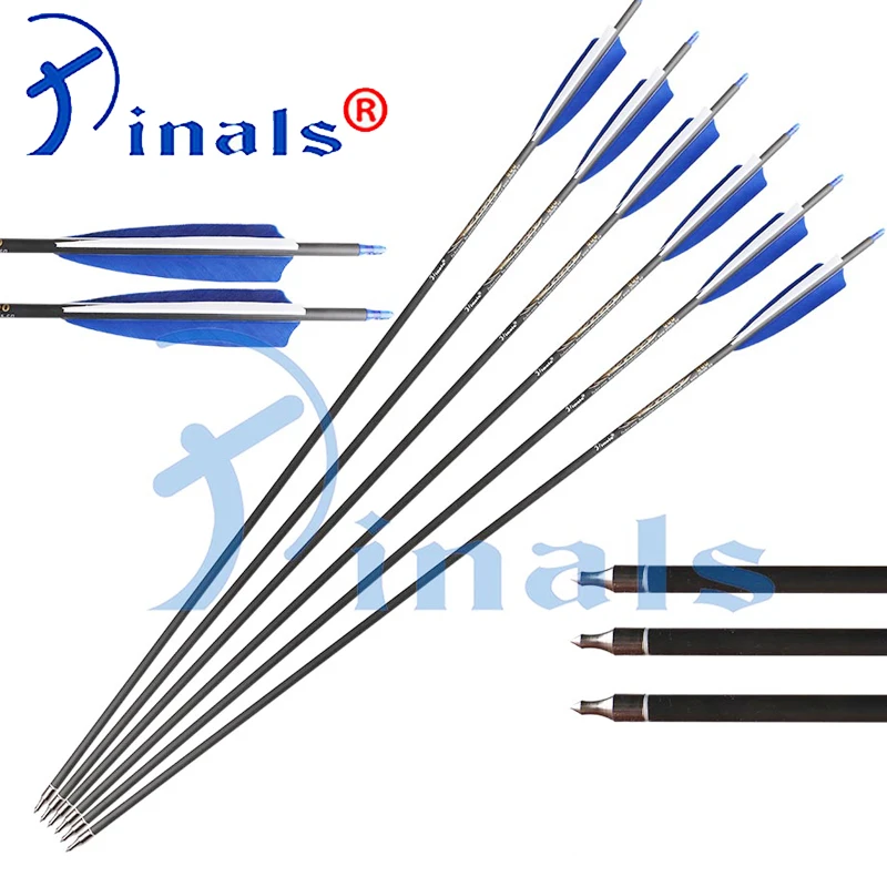 Pinals Pure Carbon Arrows Spine300-600 ID 6.2mm 5 inch Turkey Feathers Compound Traditional Bow Archery Hunting Shooting 12PCS