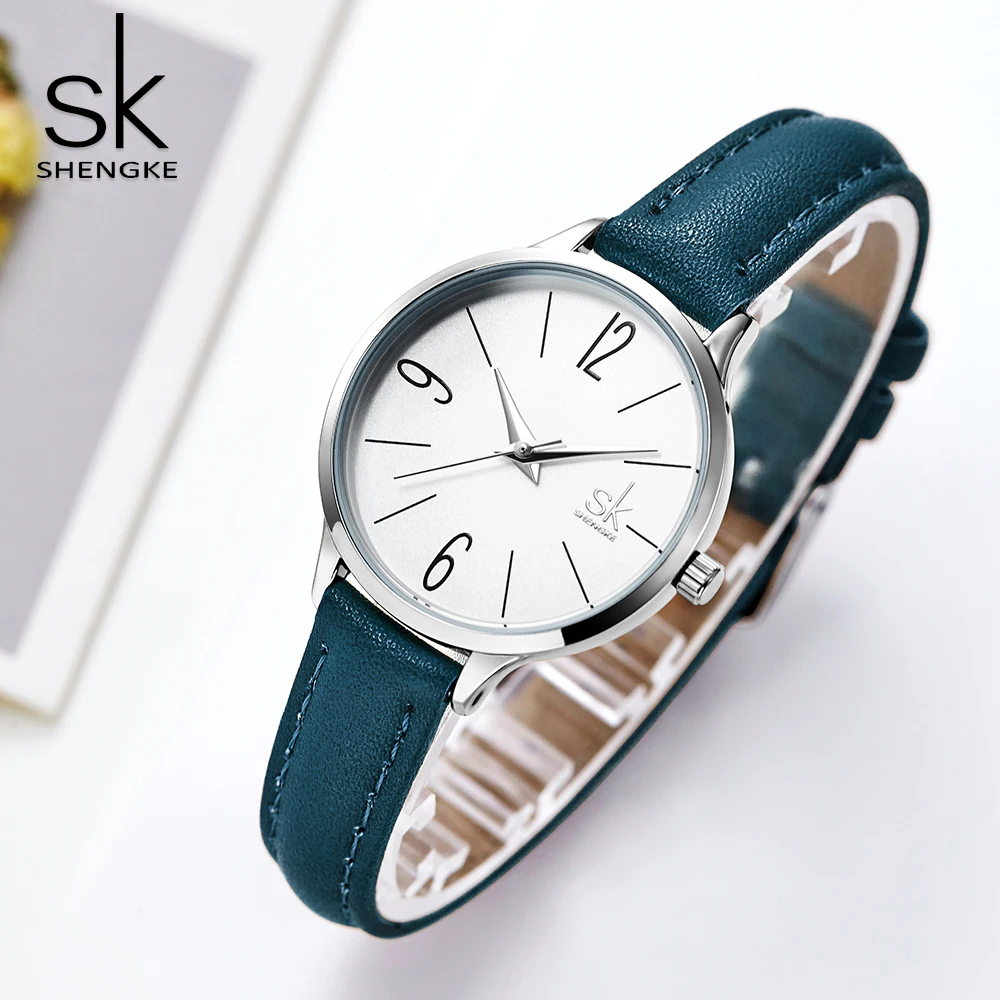 Shengke-Reloj informal de cuero para Mujer, pulsera de cuarzo, estilo japonés, novedad