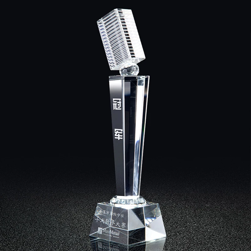 Fancy Crystal Music Voice Cup Microphone Award Trophy Crystal Singing Souvenir Gifts