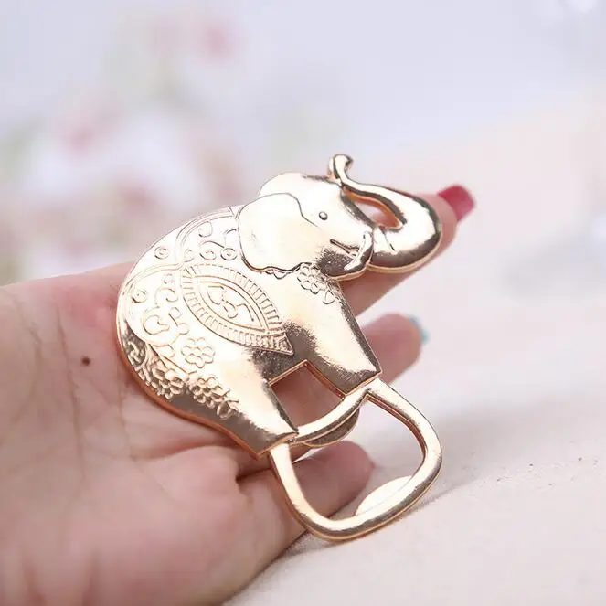 100PCS Cartoon Gold Plated Lucky Elephant Bottle Opener Wedding Favors Party Reception Decoration Souvenirs Gifts #RG609