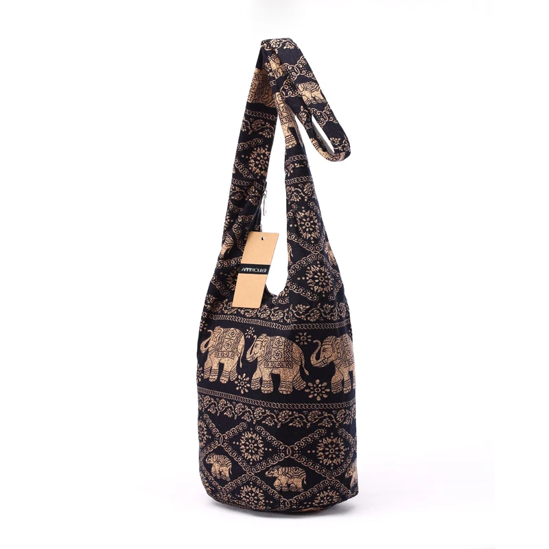 Vintage Women Mochila Cotton Shoulder Bag Bohemian Style Messenger Bag Elephant Print Crossbody Bag Bolsas Soft Ladies Bag