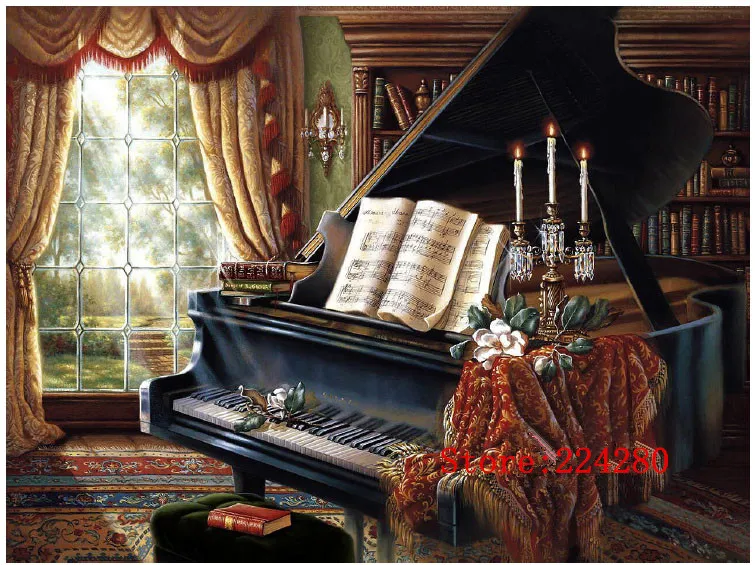 

Classic Piano Needlework Crafts 16CT14ct White Canvas Unprinted Handmade Embroidery Counted Cross Stitch Kits Set DIY Home Decor