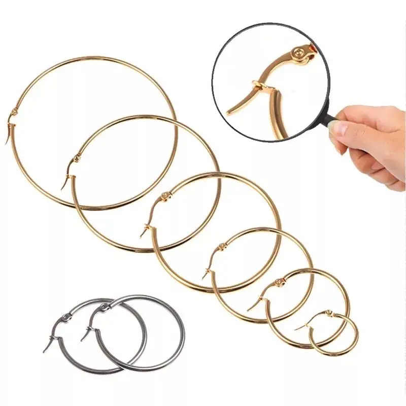 Wholesale Jewelry -- Titanium steel Smooth Hoop Earrings (20mm-70mm) For Women Jewelry Gold / White