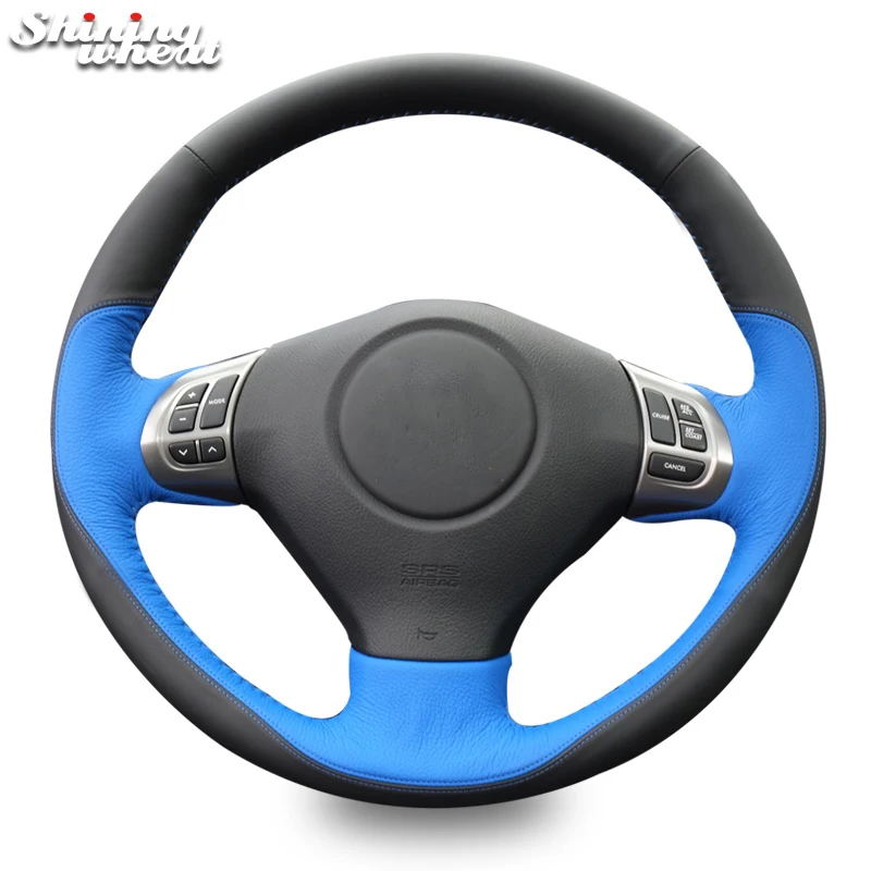 Shining wheat Black Blue Leather Steering Wheel Cover for Subaru Forester 2008-2012 Impreza 2008-2011 Legacy 2008-2010 Exiga 2