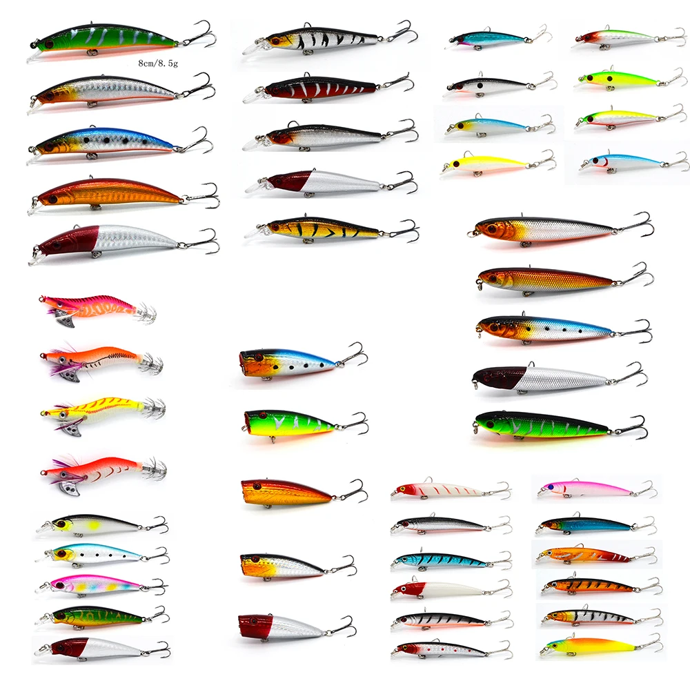 New 49 pcs/lot Lifelike Fishing Lure Mixed 7 Models Hard Baits of 49 Colors Carp Fishing Tackle Artificial High Quality Bait