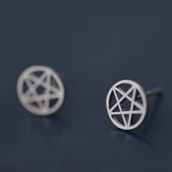 Real 925 Sterling Silver Pentagram Star Stud Earrings For Women Simple Platinum plating Earings Fine Jewelry