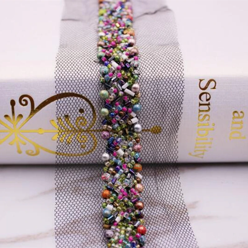 Beaded Lace Ribbon Tape Width 15MM Trim Fabric DIY Embroidered collar Decoration lace Net Cord For Sewing