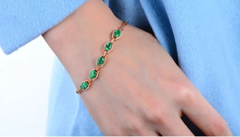 CaiMao 2.45 ct Natural Emerald 18KT/750 Rose Gold 0.36 ct Full Cut Diamond Bracelet bangle Jewelry Gemstone