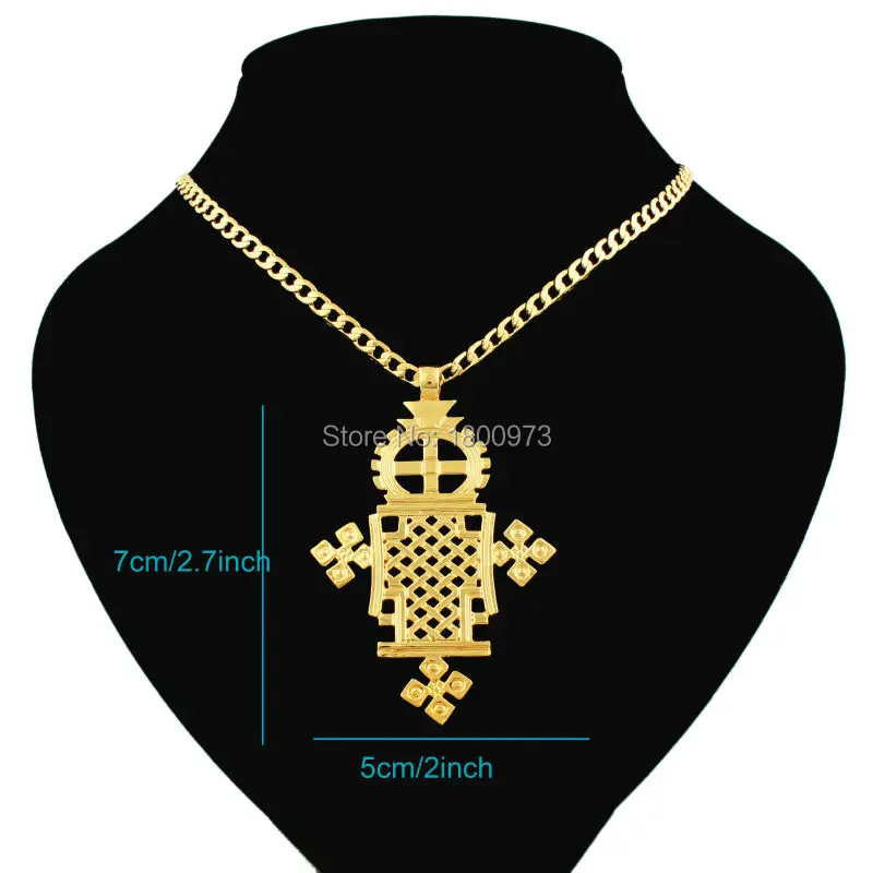 Adixyn Newest Ethiopian Cross Pendant Necklace Gold Color Ethiopia Item Jewelry Africa Women Men Gift