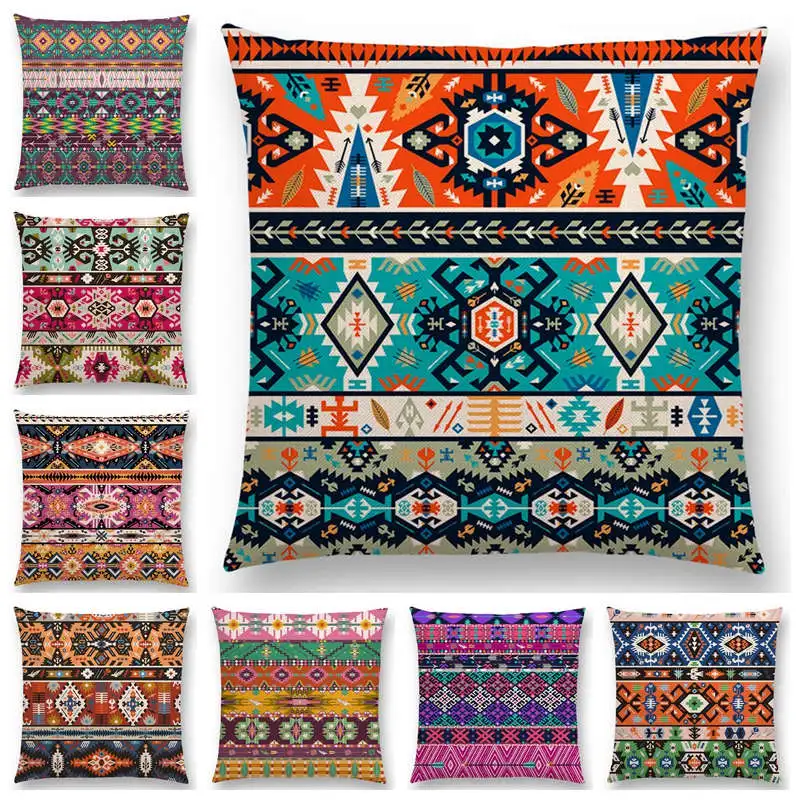 Colorful Seamless Aztec Decorative Prints Sofa Throw Pillow Case Fancy Abstract Geometric Vector Pattern Tribal Cushion Cover