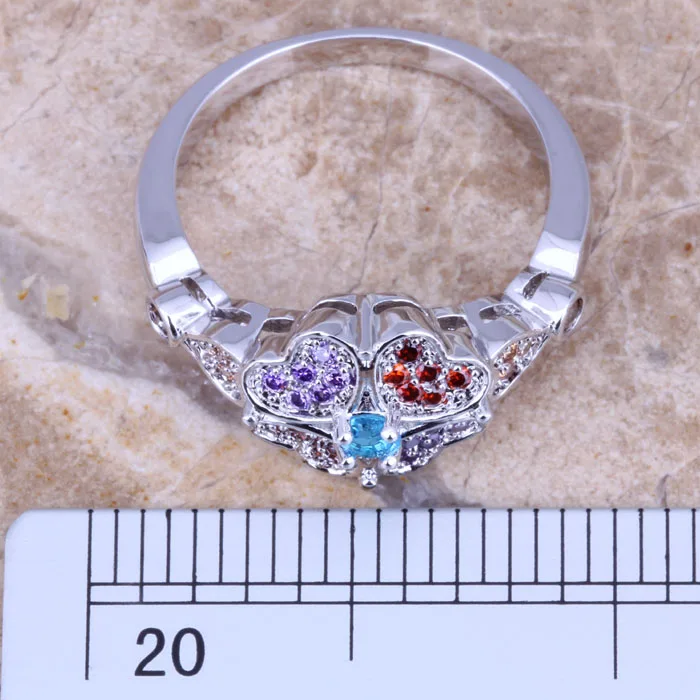 Exquisite Retro Multicolor Multigem Silver Plated Flower Ring Size 6 / 8 / 9 E512