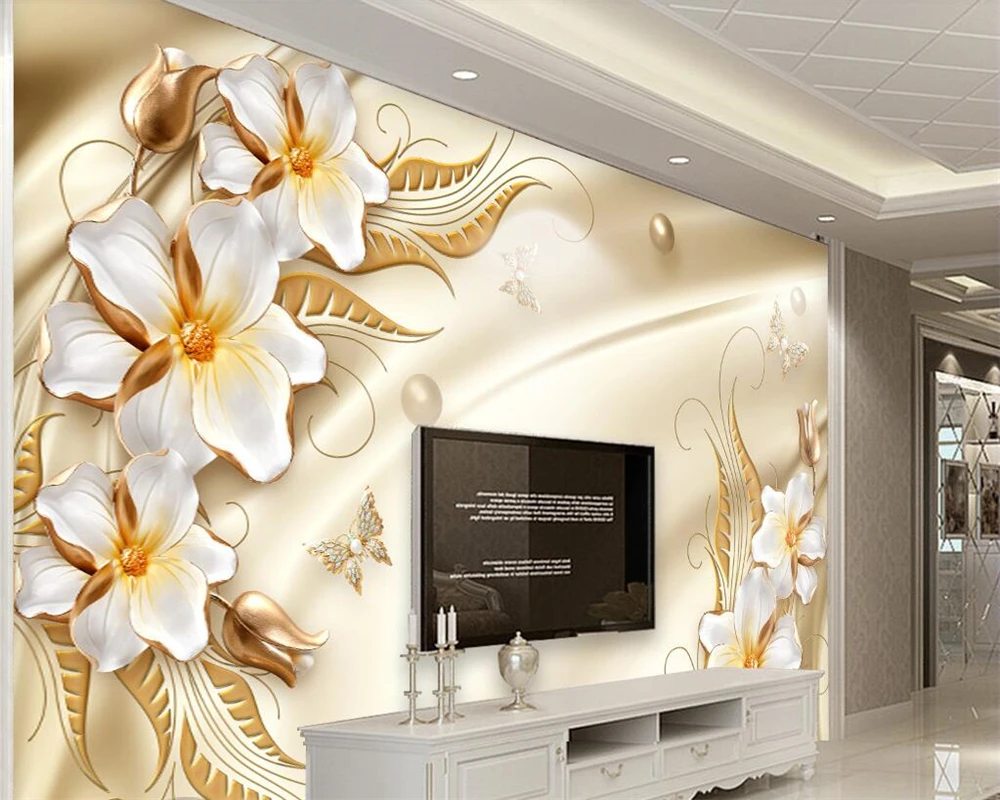 

Beibehang Customized wallpaper luxury gold rose European style 3d TV background wall living room bedroom background 3d wallpaper