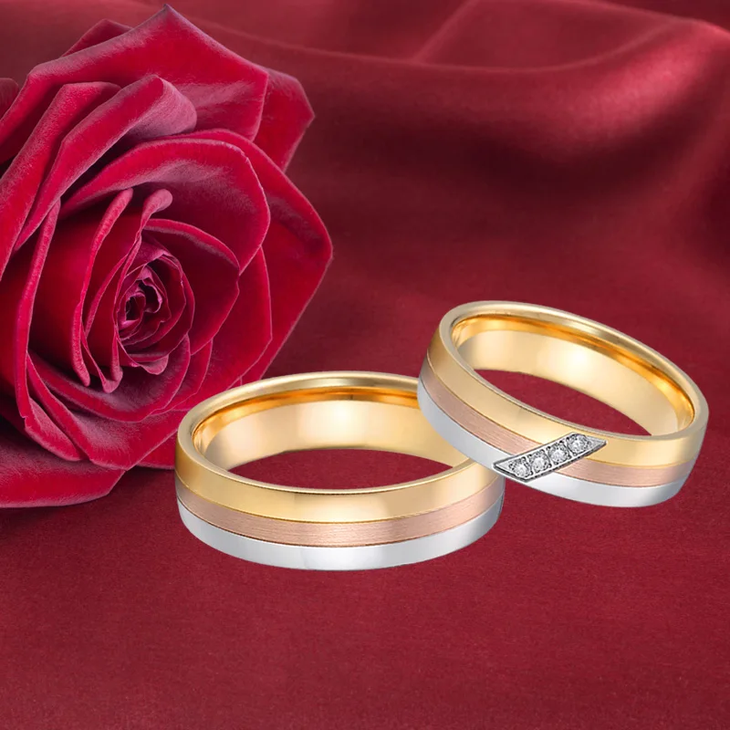 Anillos de boda de promesa de alianzas de matrimonio clásicas para parejas, hombres y mujeres, joyería de acero inoxidable de titanio, Color rosa