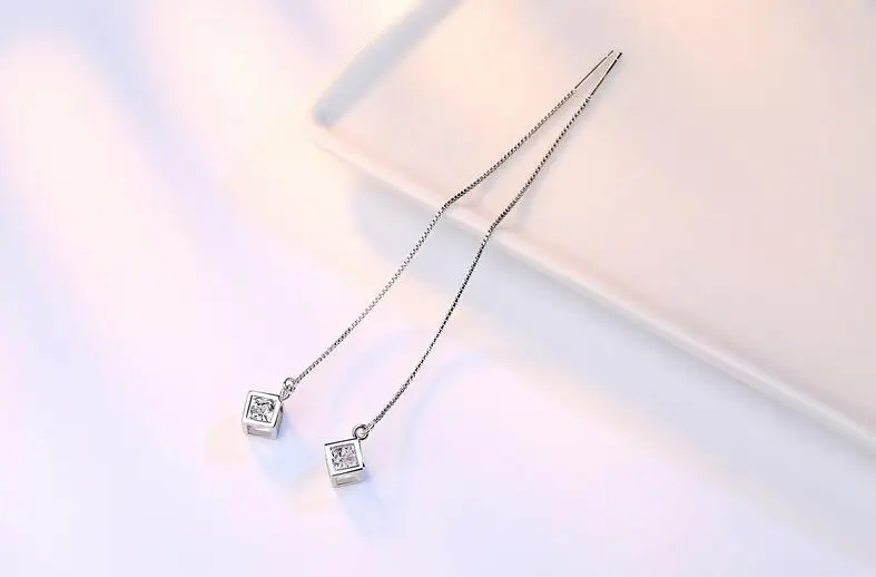 Pendientes de plata de ley 2017 para mujer y niña, aretes colgantes de Zirconia cúbica blanca 5A, estilo nuevo, 925