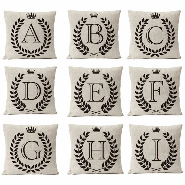 Crown Letter personality Pillow Cover Alphabet Home Decorative Pillows Linen Pillow Case Office Sofa Cushion Cover