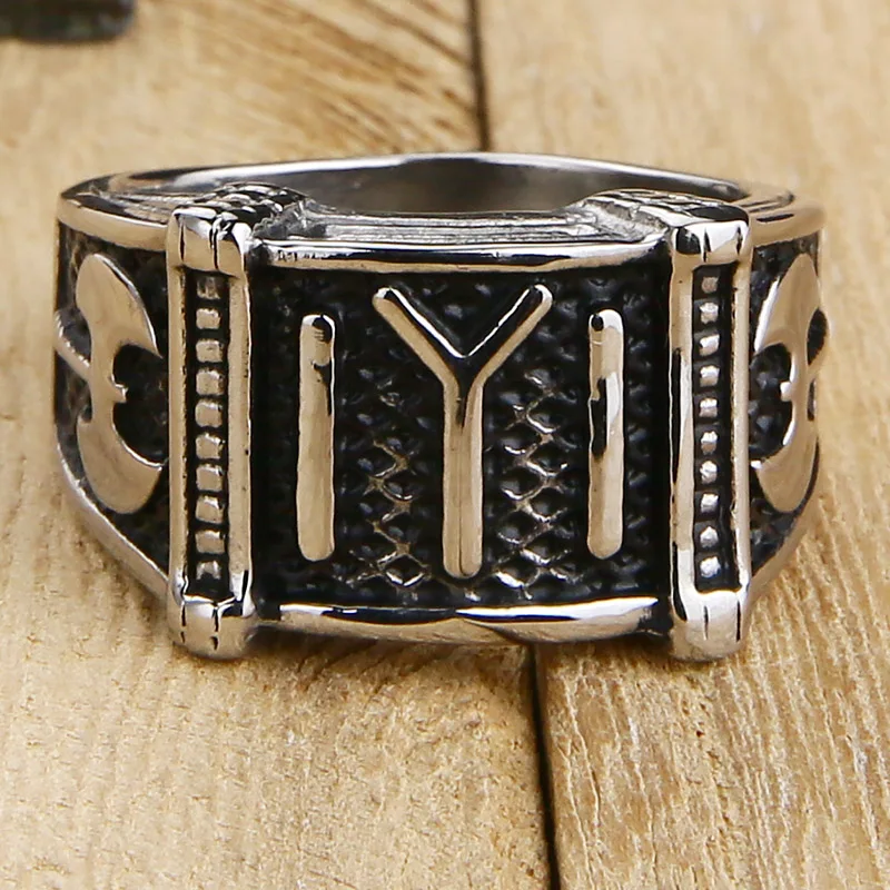 Valily Kayi Obasi Flag Ottoman Empire Ring Men Stainless Steel Men\'s Single Vintage Ring Fashion Ottoman Empire Jewelry for Men