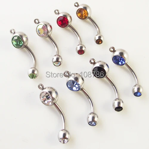 

50pcs wholesale Colorful Double Gem Crystal Belly ring with Hoop add a charm navel button Rings Body Piercing Jewelry