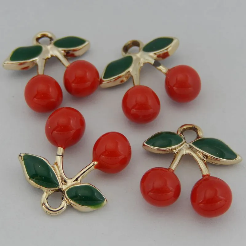 3pcs/pack Colorful Enamel Brass Cherry Charms Necklace Pendant Christmas Women Baby Gift Cute Jewelry Making DIY 17*16*5mm 50333