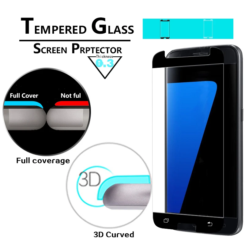 Front Premium Full Cover 3D Curved Edge Glass film For Samsung Galaxy S7 SM-G930F Screen protector film tempered glass film