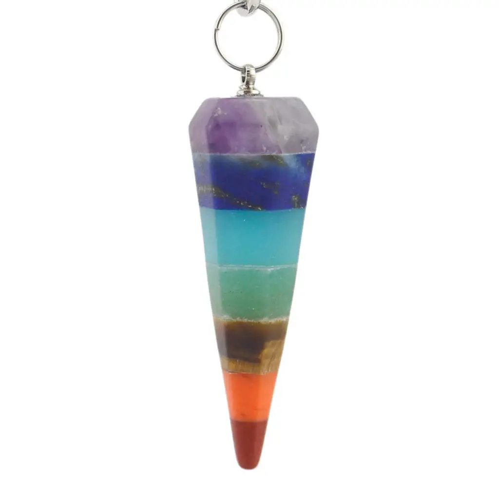 1pc Reiki Energy Crystal 7 Chakra Natural Stone Point Dowsing Pendulum Necklace Pendant for Men Women Divination