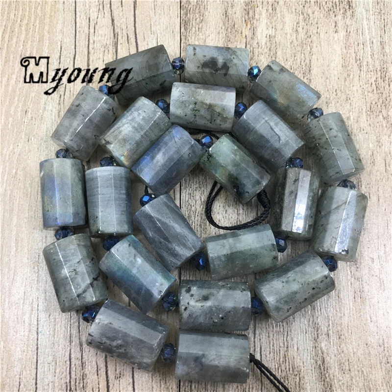 Natural Labradorite Tube Stone Bracelet Beads,Faceted Roundel Cutting Nugget Beads Necklace Jewelry MY1966