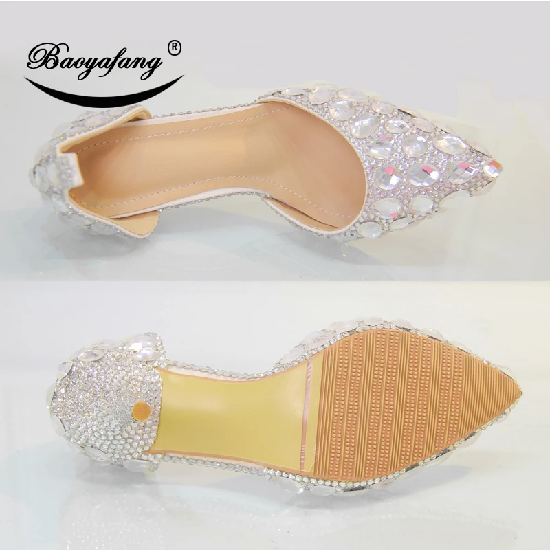 BaoYaFang New arrival Crystal wedding shoes women Red/Silver/shining crystal Thin heels womens party dress shoes Summer sandals