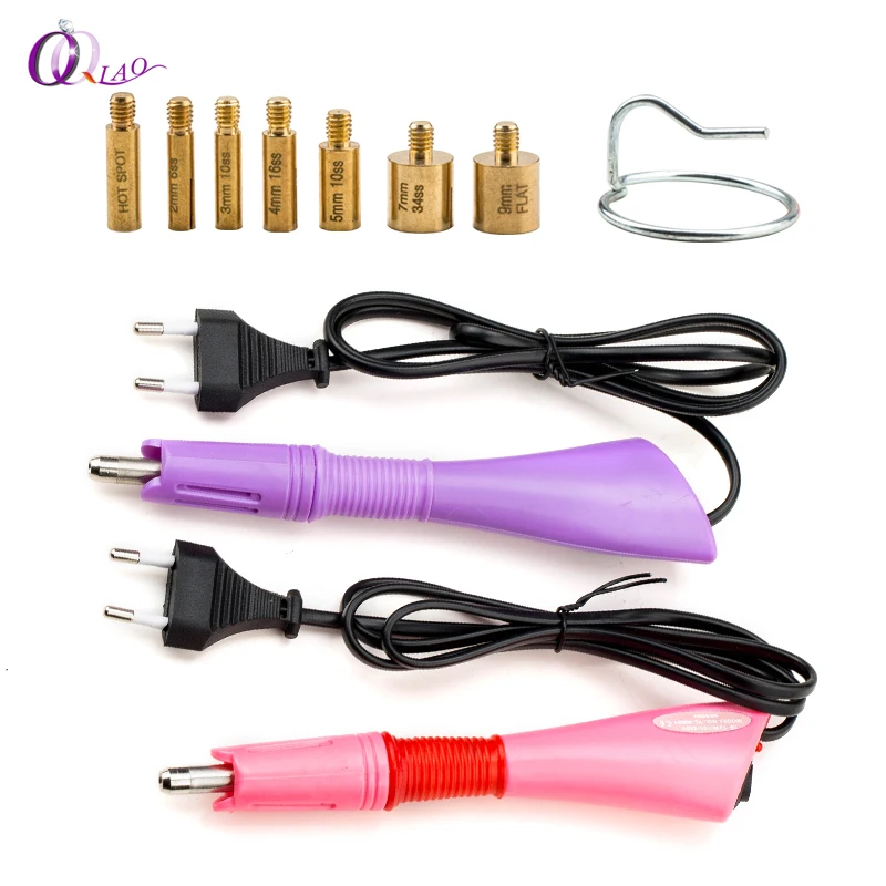 Top Quality EU plug  Hot-fix Rhinestone Applicator 7 Tips 5 Seconds Fast Heated Iron-on Wand Heat-fix Tool for Hotfix Rhinestone