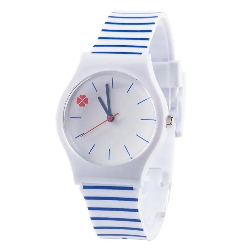 High Quality Blue Striped Strap Dial Kids Children's Boy Girls Silicone Quartz Wristwatch