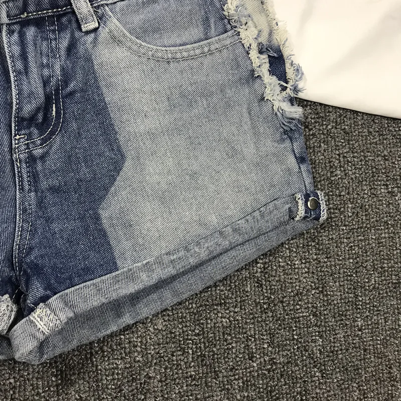 Wholesale hit color wide leg denim shorts female high waist fashion summer fray crimping denim hot shorts wq1643 factory