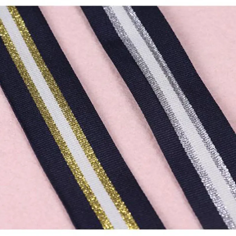 25mm Width Gold Silver Black Stripes Nylon Webbings Ribbons Soft Belt Tension DIY  Sewing Lace Trim Waist Band Garment Accessory