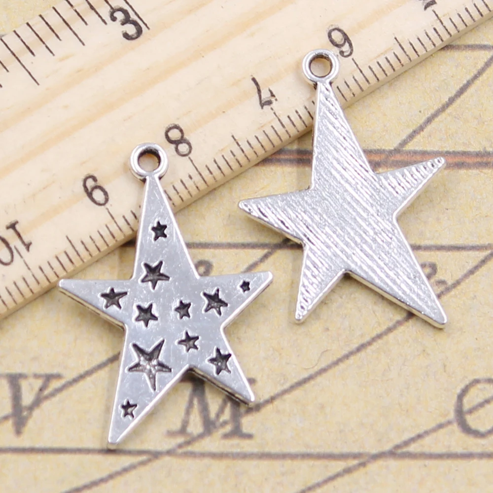 10pcs Charms Star Pentagram 28x21mm Tibetan Bronze Silver Color Pendants Antique Jewelry Making DIY Handmade Craft