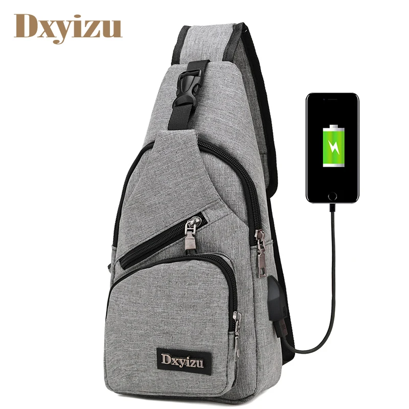 

Fashion Usb Charging Men Travel Chest Pack Casual Single Shoulder Strap Messenger Chest Bag Nylon High Quality Crossbody Bags