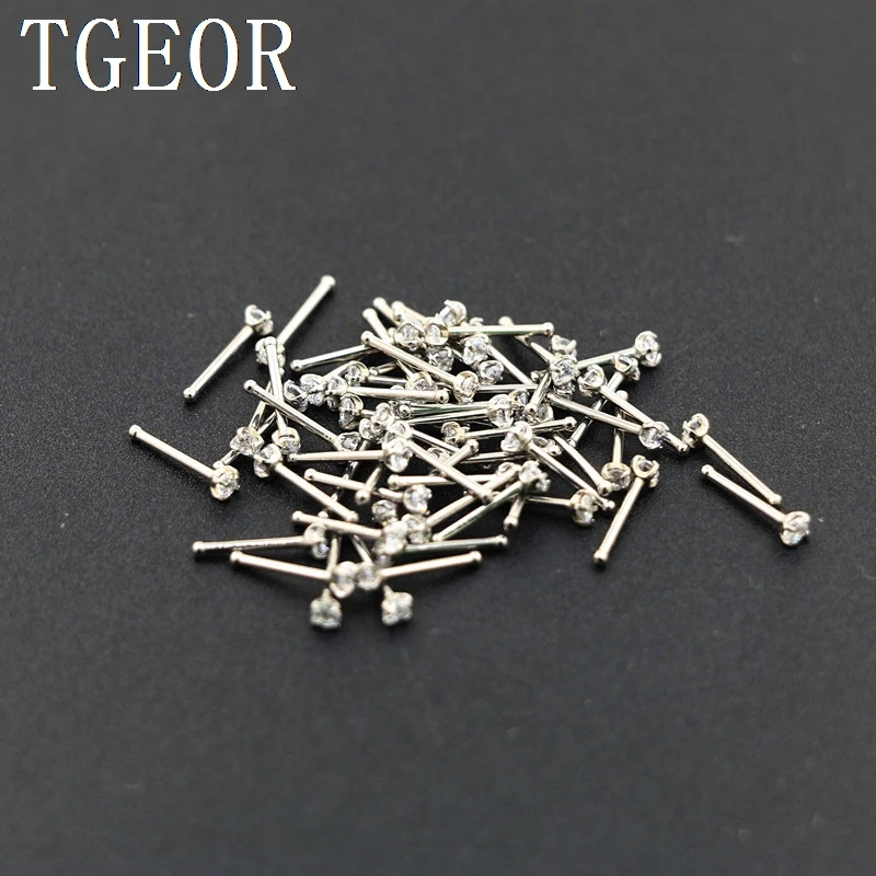 

Free shipping Hot wholesale 20G 100pcs nose stud Stainless Steel gem round cubic CZ zircon piercing nose ring