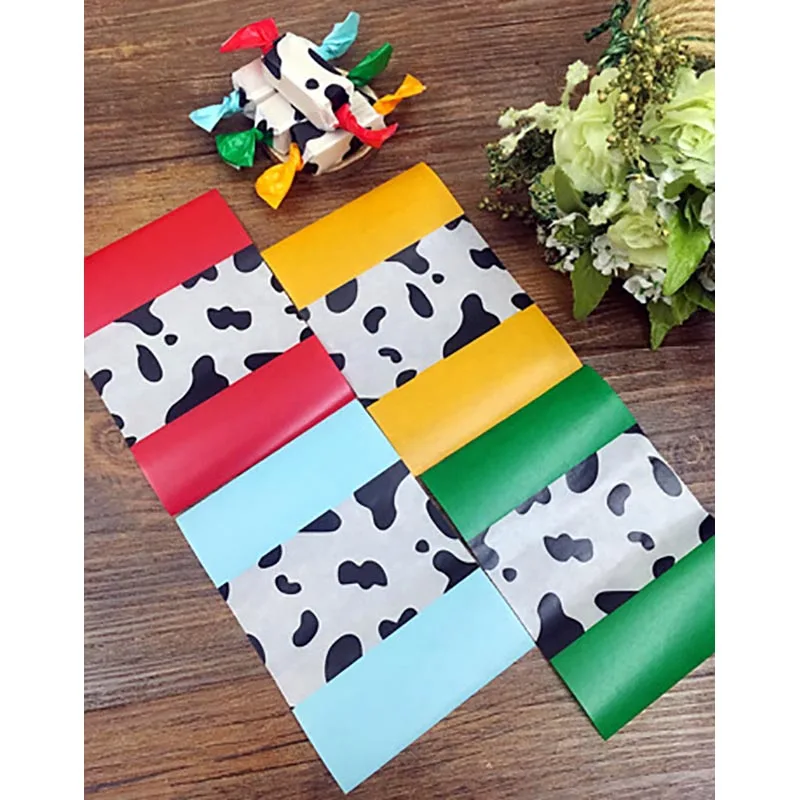 50Pcs Kawaii Cow Pattern Nougat Wrapping Paper Cute Handmade Candy Packing Bags Gift Wrappers Oil Paper For Wedding Party Decor
