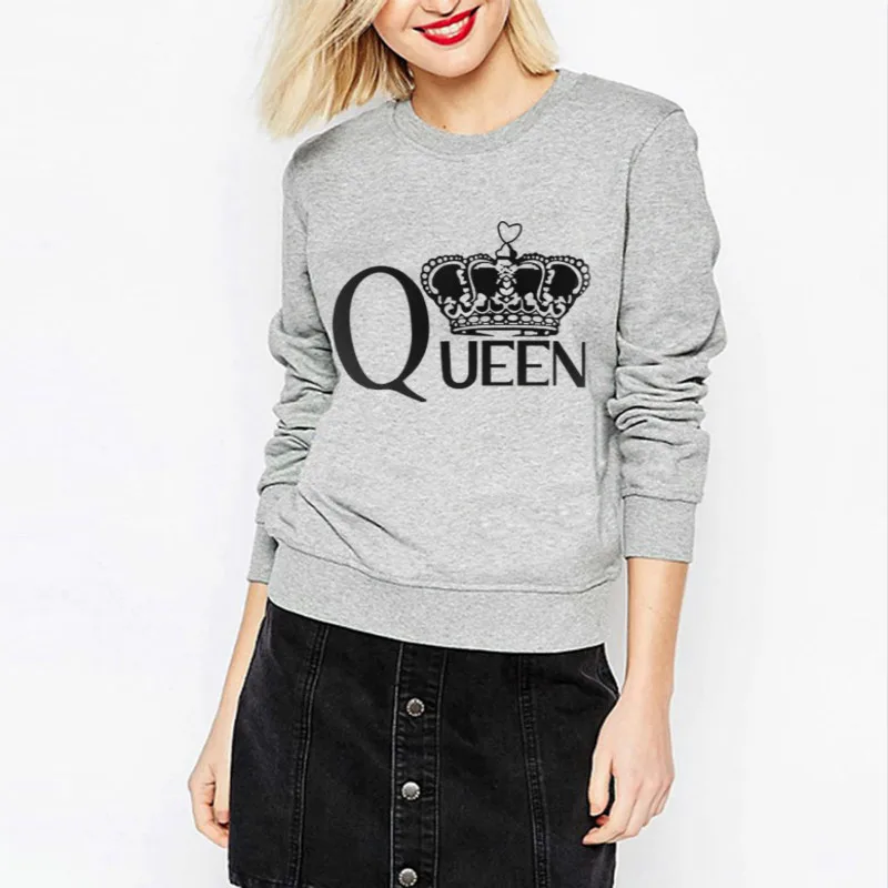 2017 Queen Style Women Hoodies & Sweatshirts Printed Style Hot Sell Gray Female Pullovers Cotton Polyester L266 35