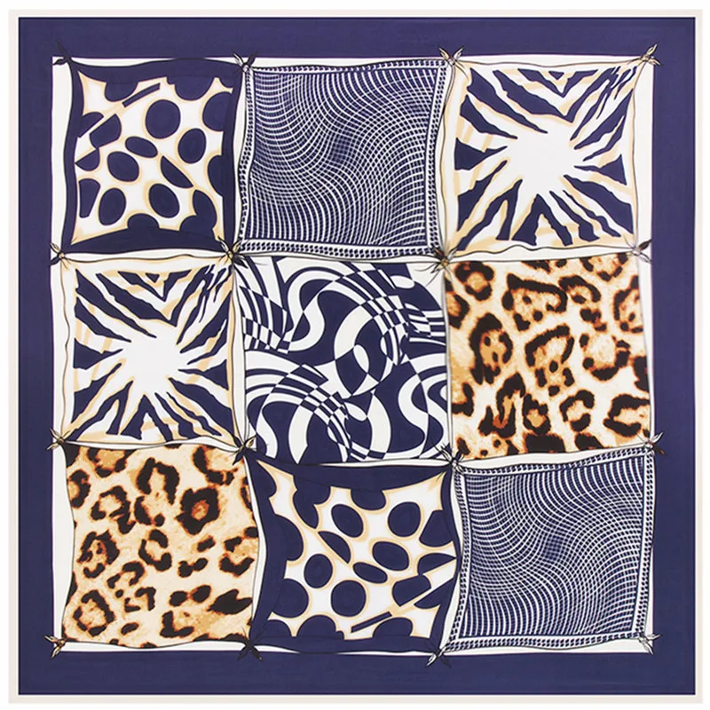 

2023 New Luxury Brand Twill Silk Scarf Leopard Plaid Print Women Scarf Bandana 100cm Square Scarves Femal Hijab Foulard Turban