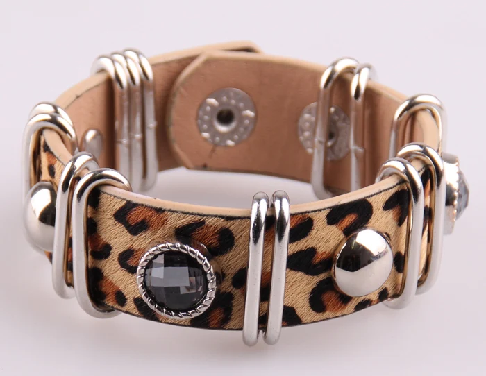 Hot Sell real Leather black & leopard rhinestone Wrap Bracelets for Women 3 color available