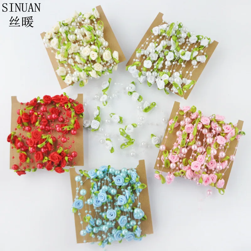 Flower Bead Chain Pearl Beads 5Meters/Card Acryl Wedding Party Beads DIY Sewing Embellissements Craft New Style