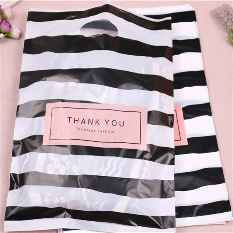 Luxury Striped Large Plastic Clothing Packing Bags Mystery Valentines Thank You Gift Packaging for Business 50pcs/Lot