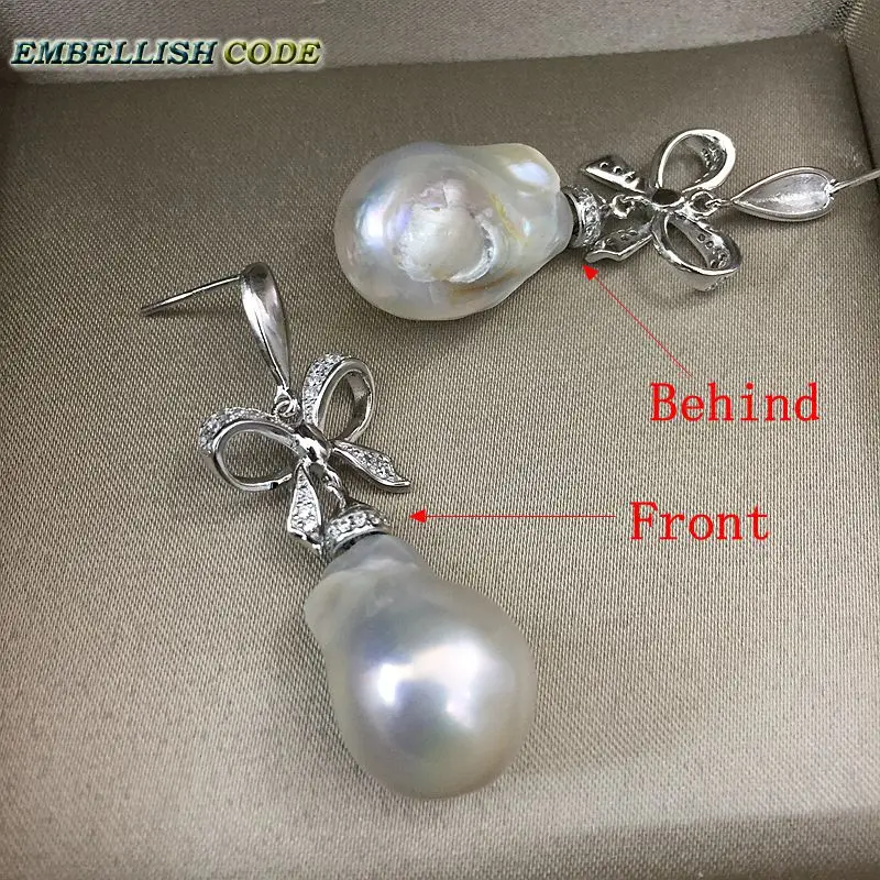 baroque pearls Bowknot style noble dangle earrings white color flame ball tissue nucleated freshwater pearl for women